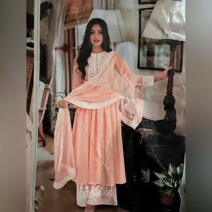 Elegant Peach Anarkali Suit with Lace Details